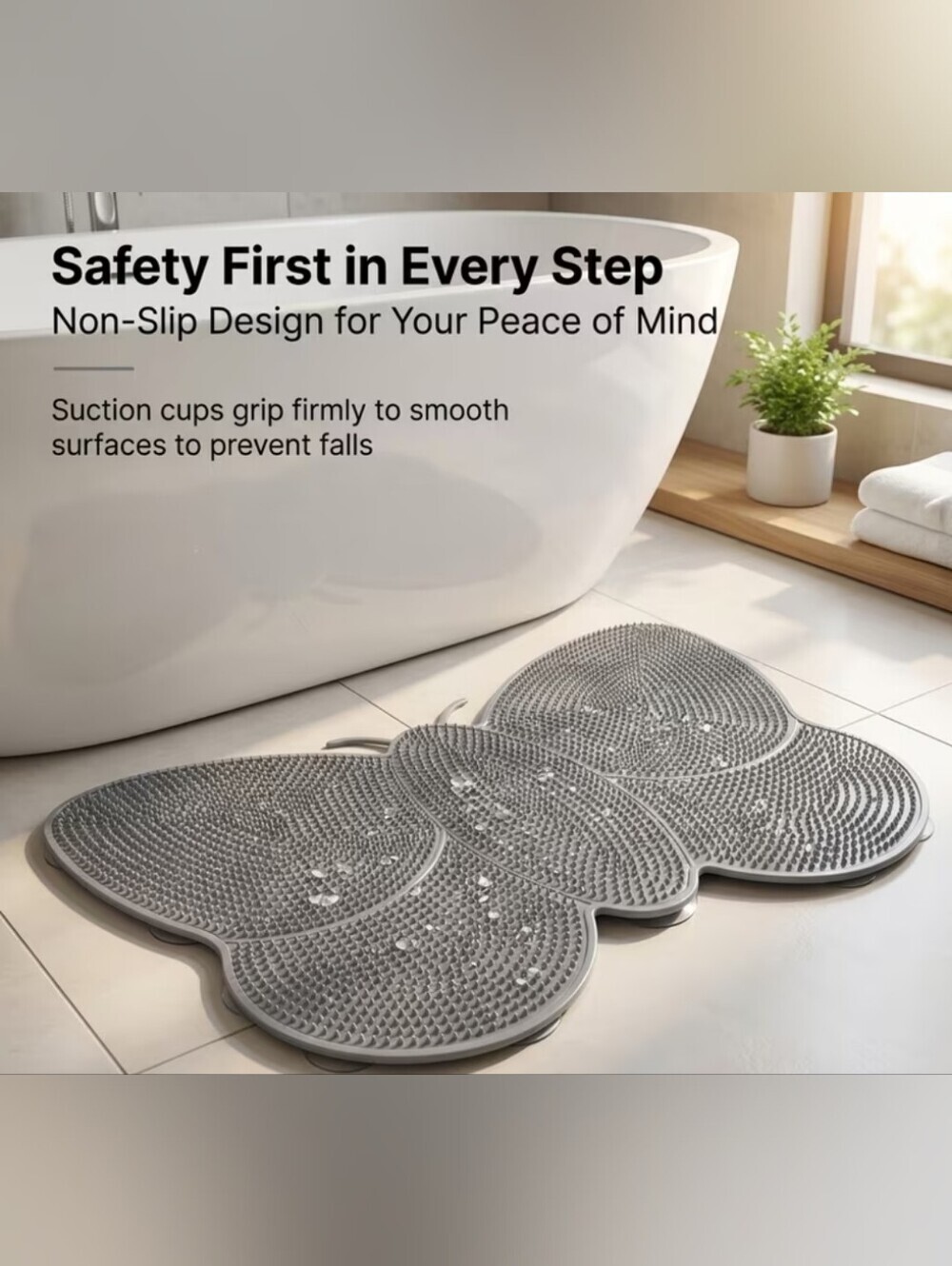 Grey Butterfly Bath Mat - Picture 3 of 6
